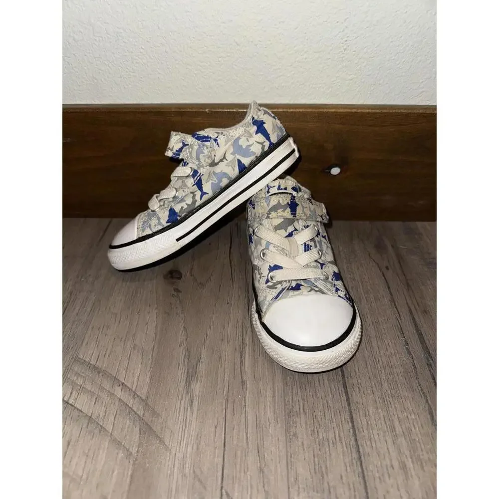 Toddler Shark Bite Converse Chuck Taylor All Star Sneakers‎ Size 8 White Blue